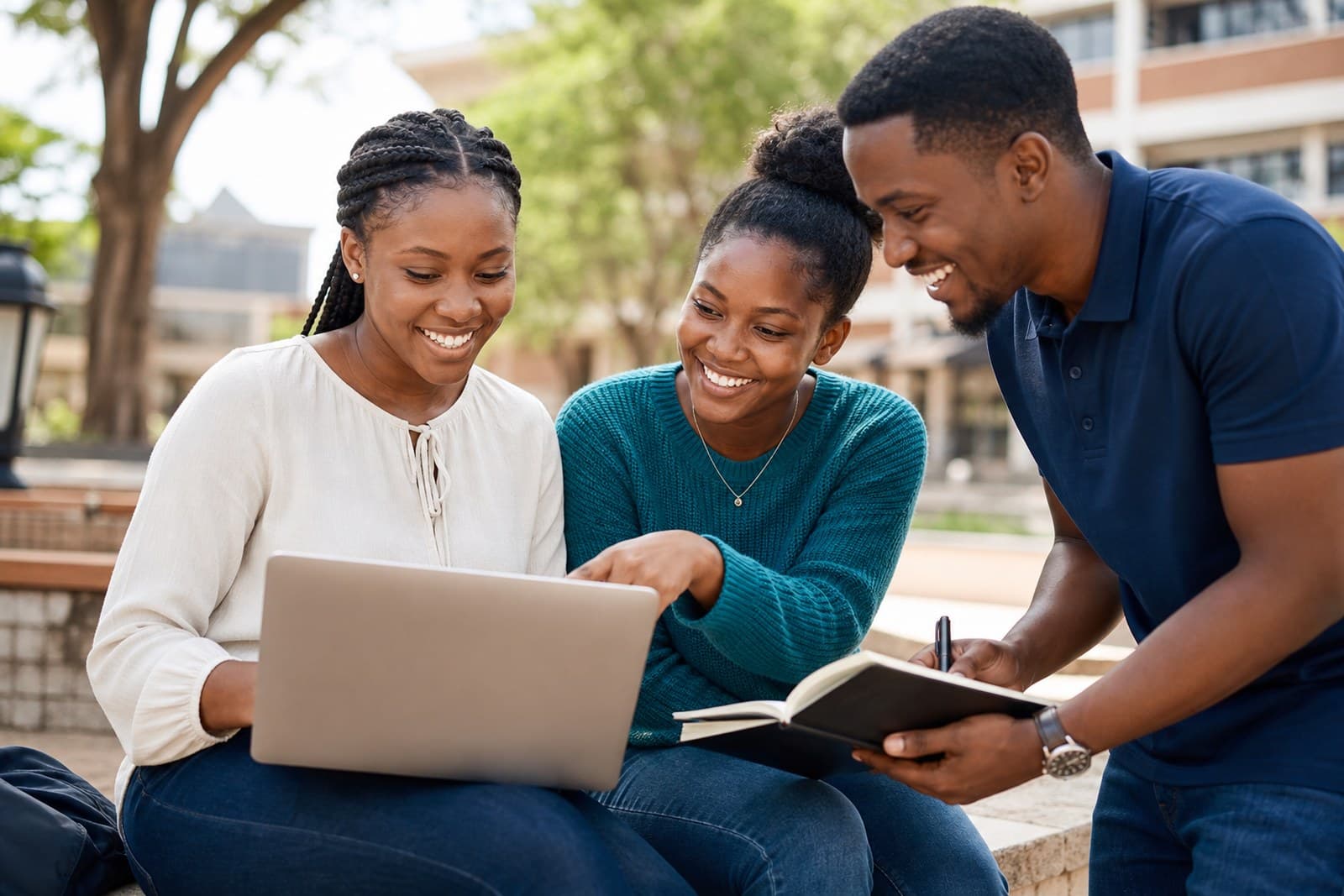 African university students collaborating on campus with KaratuAI